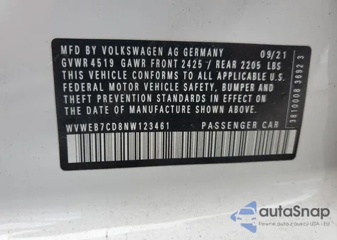 2022 Volkswagen Golf R z USA, uszkodzony, nr VIN WVWEB7CD8NW123461